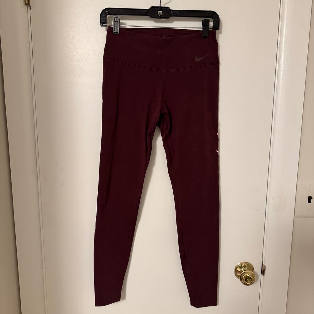 Nike Womens Maroon Dark Red Dri-Fit "Just Do It" Spell Out Leggings Size Small